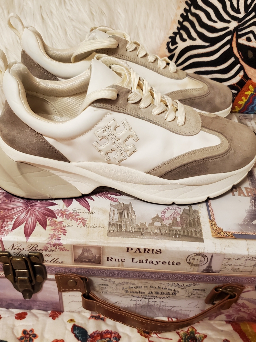 Tory Burch Cream & Taupe Chunky Lace-Up Sneaker - Picture 7 of 10